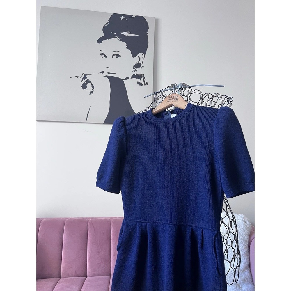 Vintage St John Neiman Marcus Navy‎ Knit Dress Womens 10 USA 60s 70s Puff Sleeve
